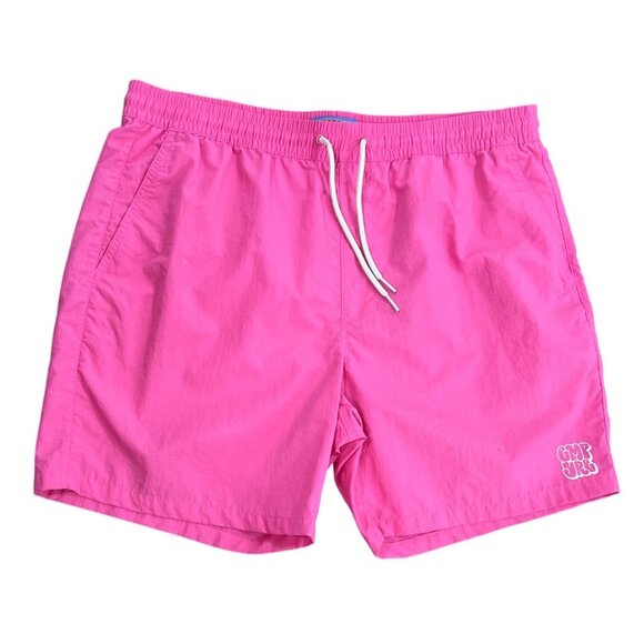Mens Pink Swim Shorts With Elastic Waist & Drawstring 6.5" Inseam Omkuro Logo Li - Picture 2 of 9